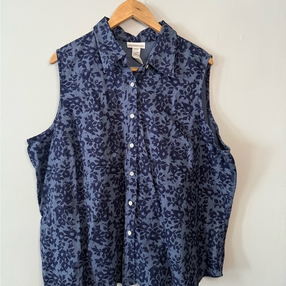 Vintage Y2K Jones New York Blue Patterned Button-Up Tank Top Size 24W - Picture 1 of 5